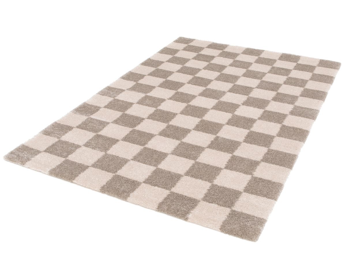 Tapis poils long BLITZ motif géométrique - Taupe