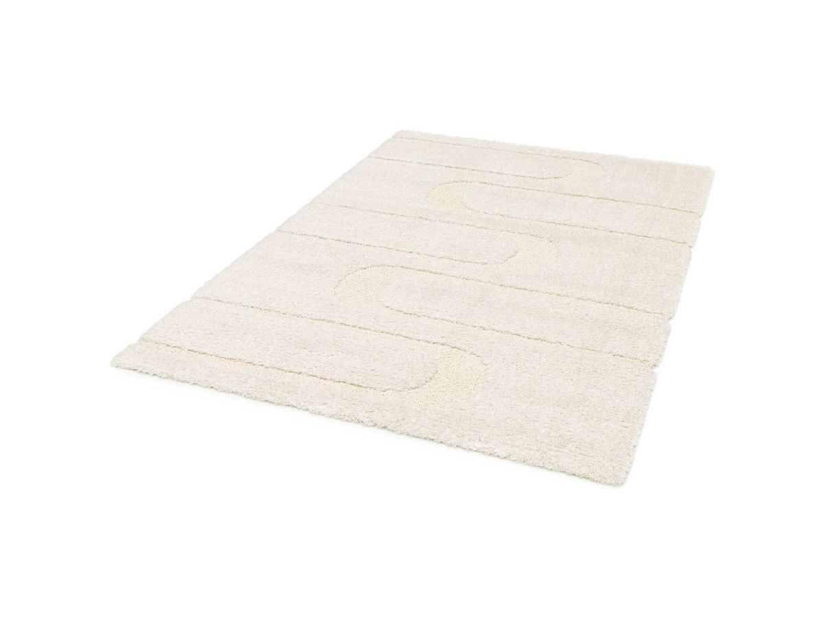 Tapis poils longs CALEB motif graphique - Ecru
