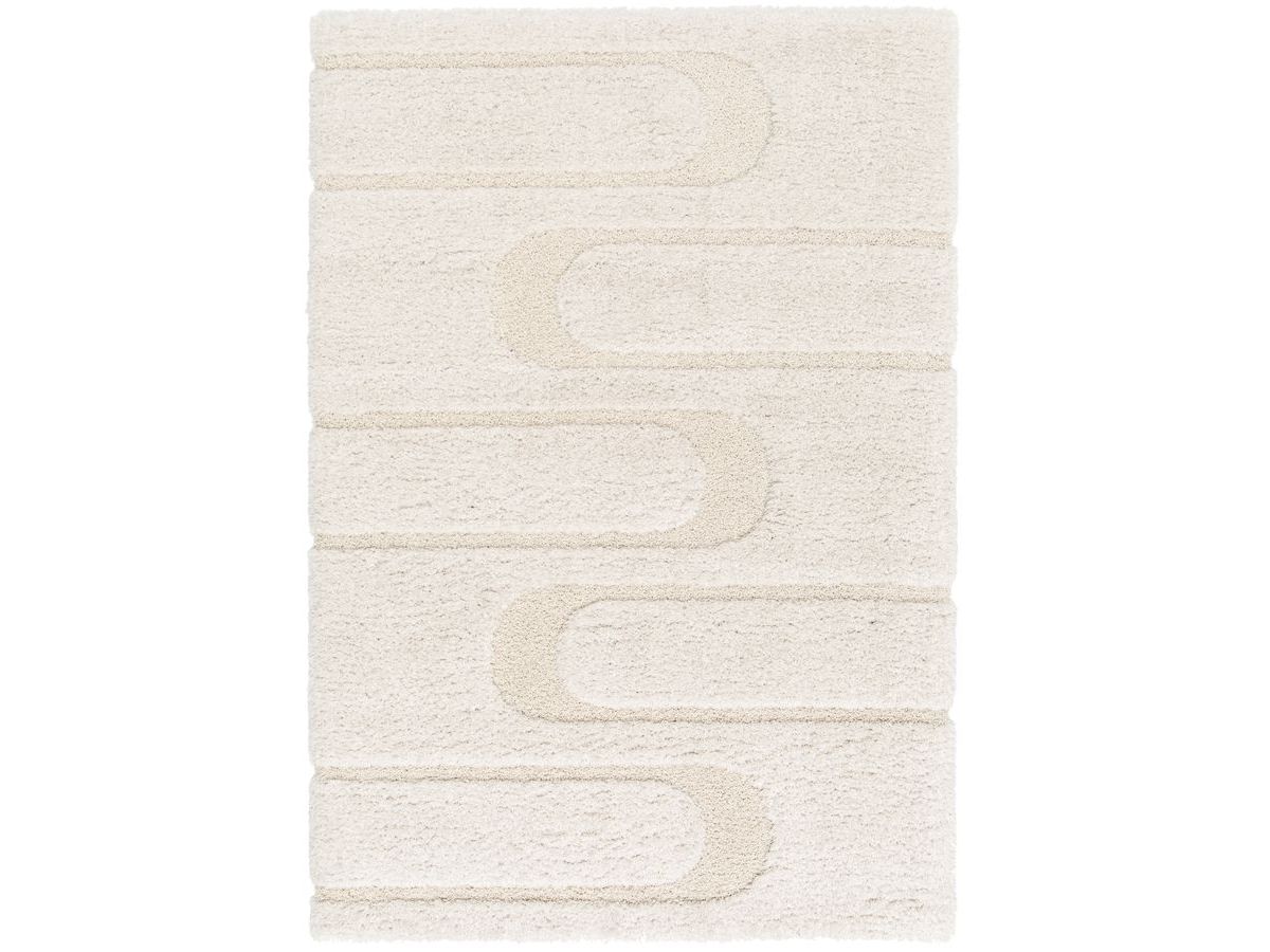 Tapis poils longs CALEB motif graphique - Ecru