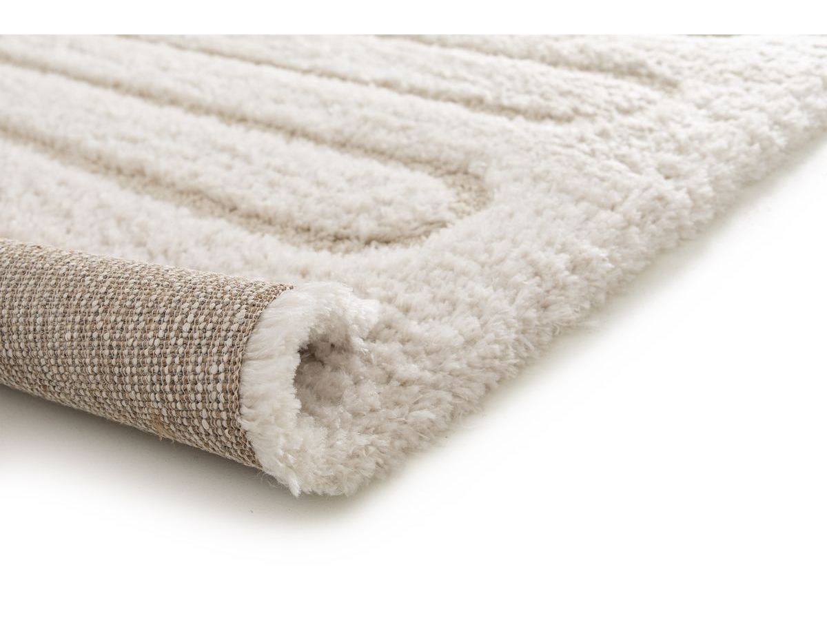 Tapis poils longs CYRELLO motif graphique - Ecru