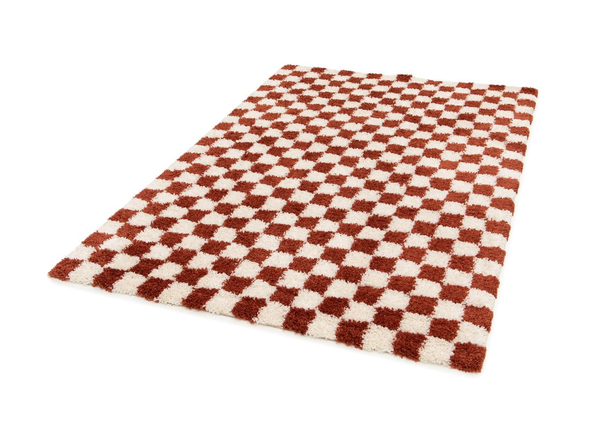 Tapis poils longs DAMIEN motifs damier - Orange