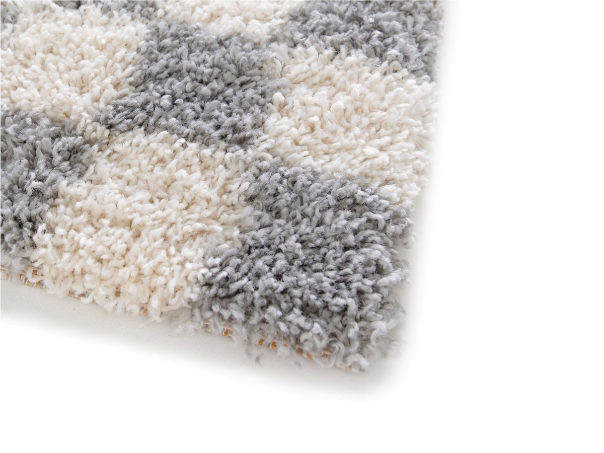 Tapis poils longs DAMIEN motifs damier - Gris