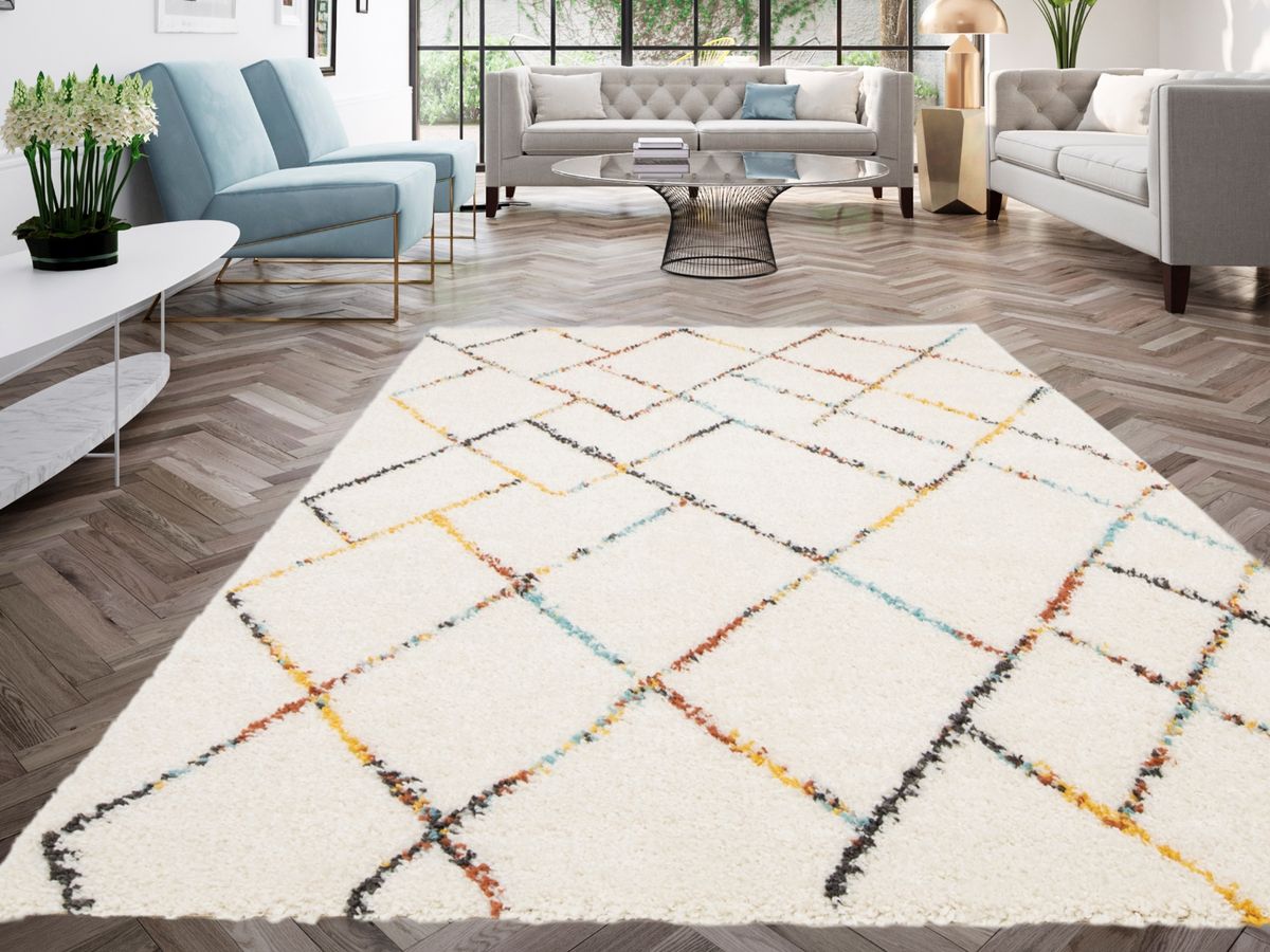 Tapis poils longs ELOISE motifs graphiques - Multicolore
