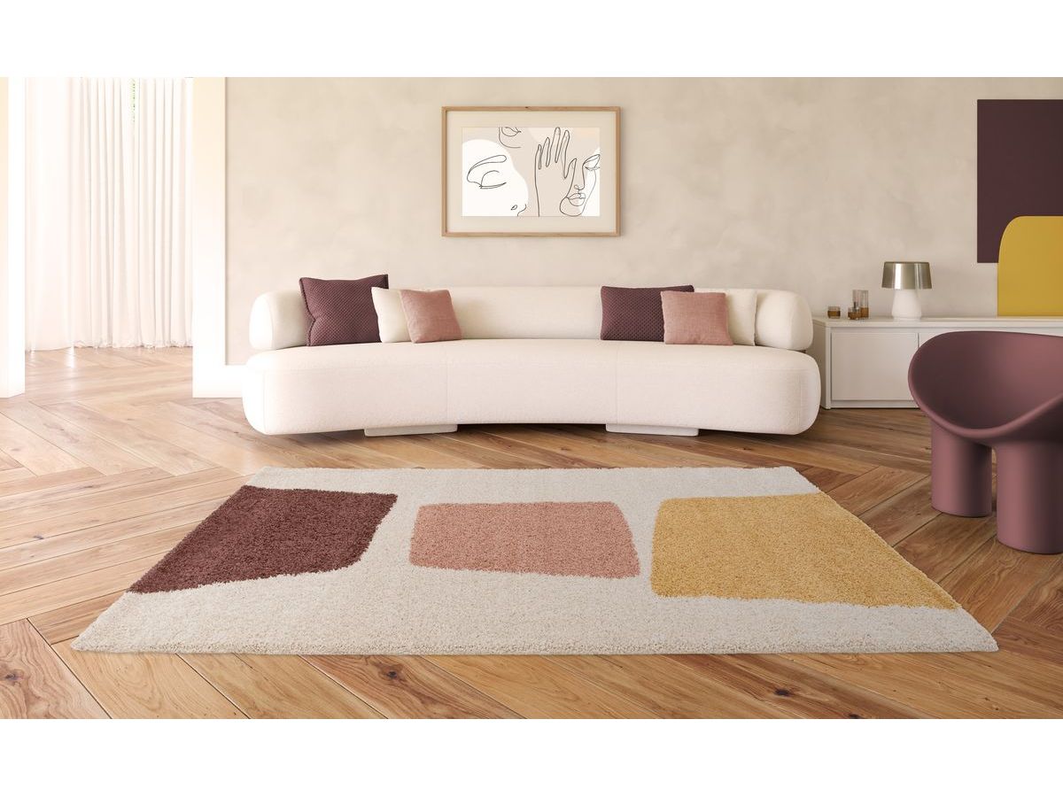 Tapis poils longs LEANDRE motif géométrique - Jaune