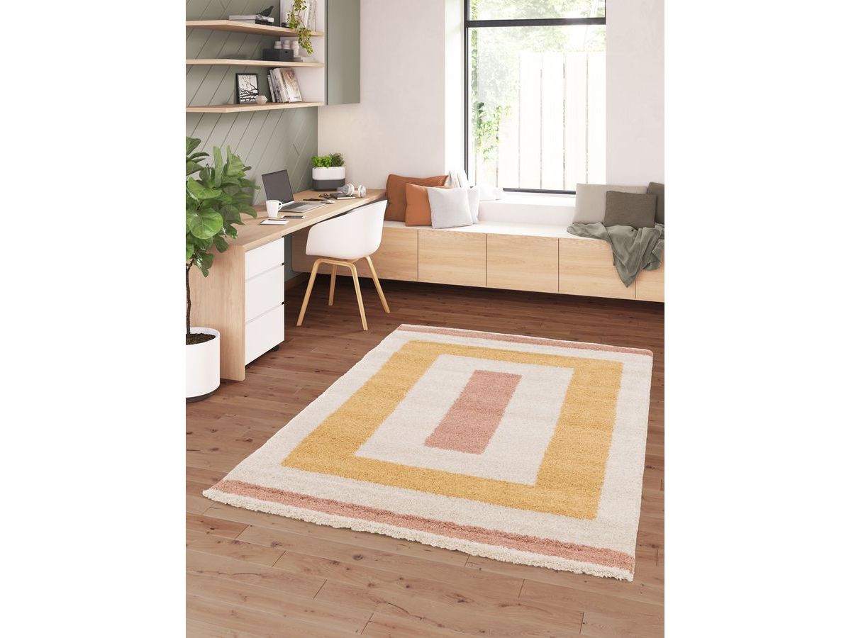Tapis poils longs LOAN motif graphique - Jaune