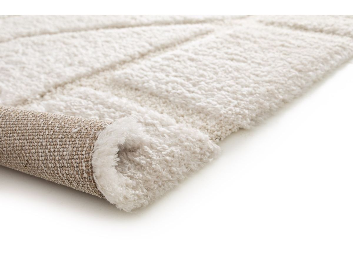 Tapis poils longs MARINA motif graphique - Ecru