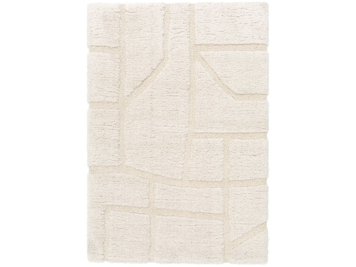Tapis poils longs MARINA motif graphique - Ecru