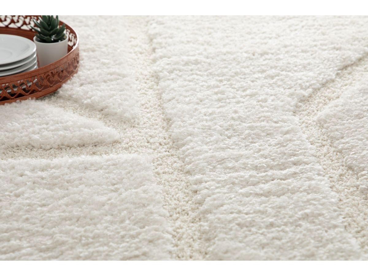 Tapis poils longs MARINA motif graphique - Ecru
