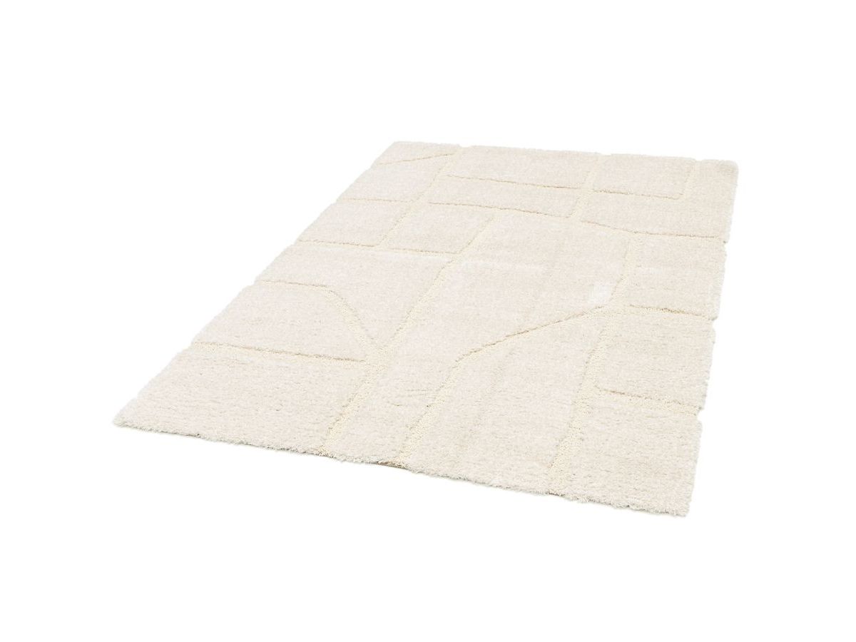 Tapis poils longs MARINA motif graphique - Ecru