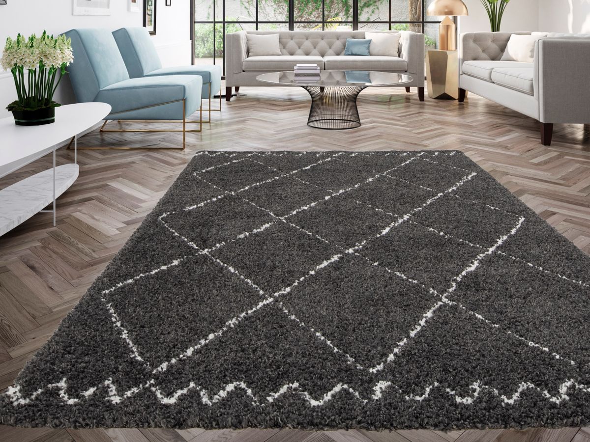 Tapis poils longs SIMON motifs graphiques - Noir