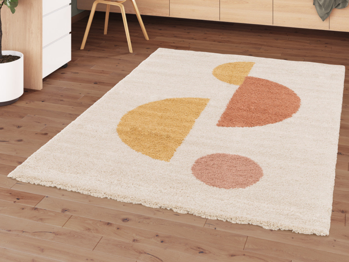 Tapis poils mi-longs ADELINE motif abstrait - Jaune