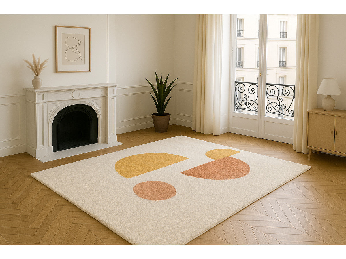 Tapis poils mi-longs ADELINE motif abstrait - Jaune