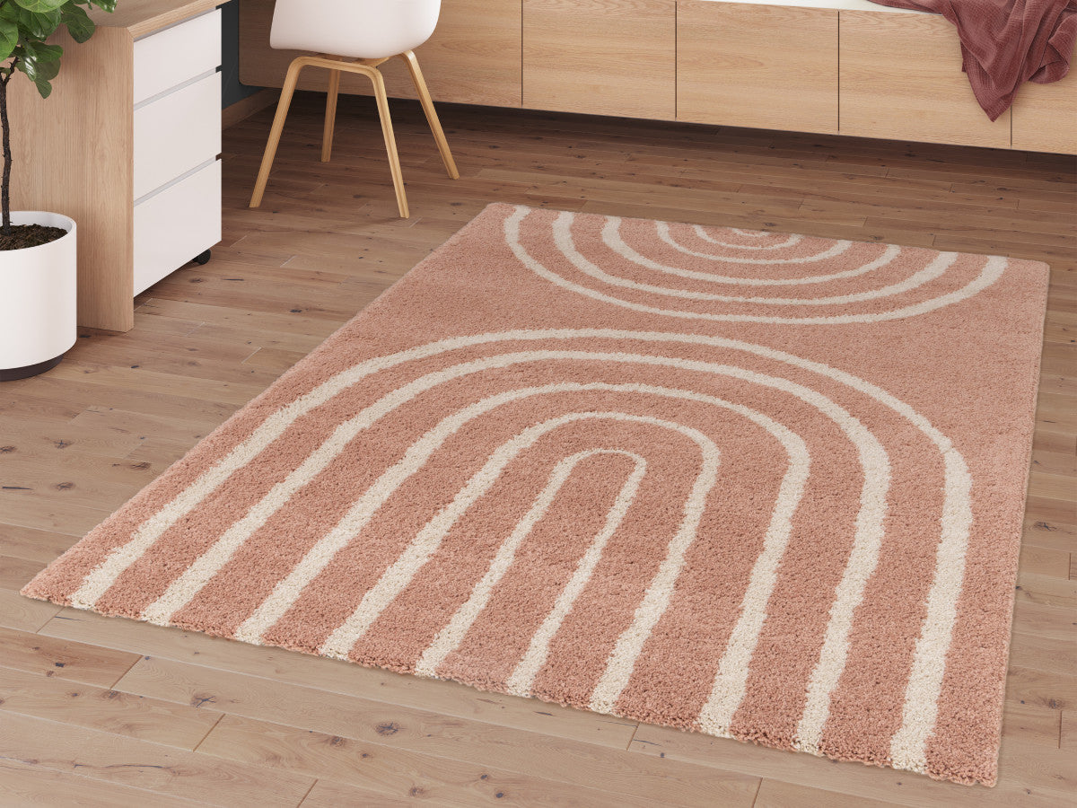 Tapis poils mi-longs AURELIE motif abstrait - Rose