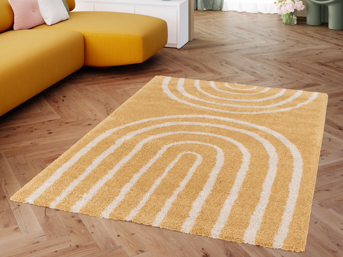 Tapis poils mi-longs AURELIE motif abstrait - Jaune