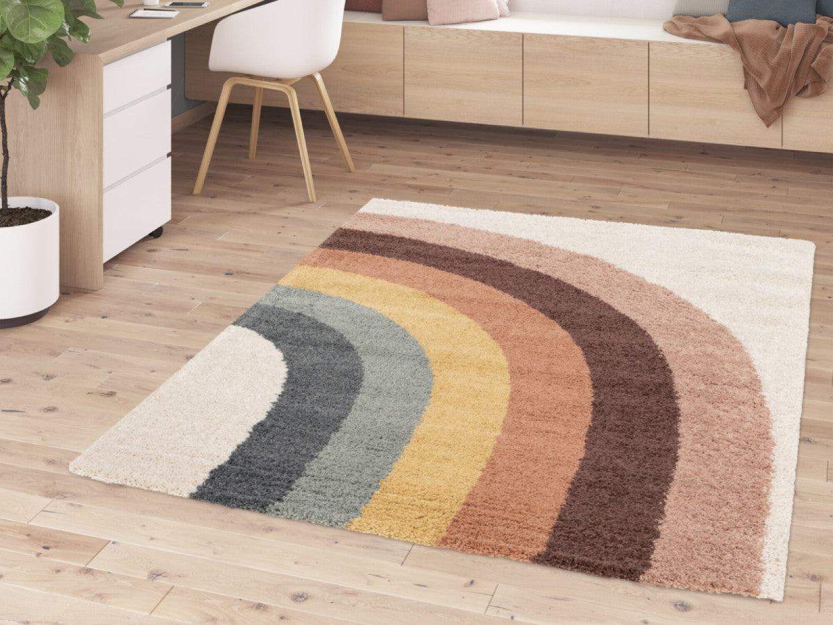 Tapis poils mi-longs CLAIRE motif abstrait - Multicolore