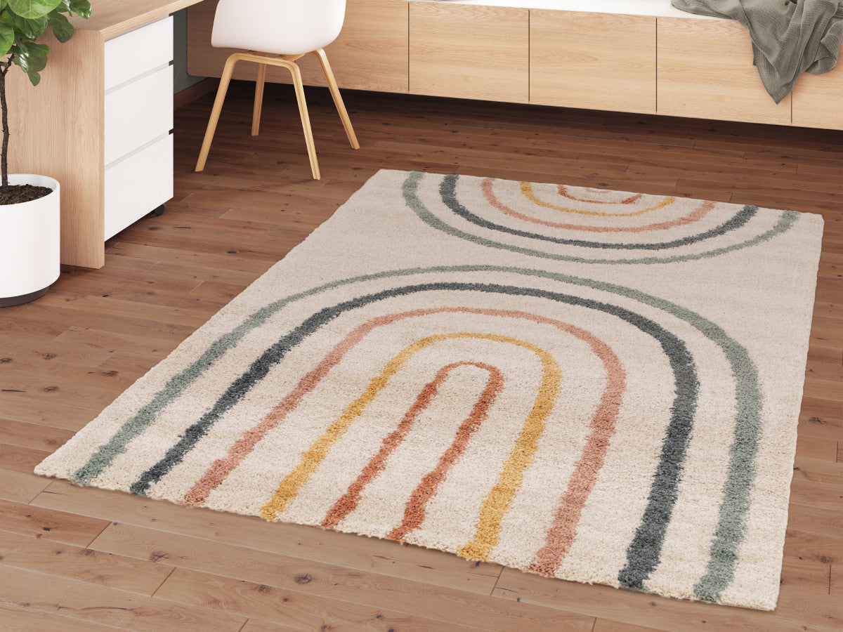 Tapis poils mi-longs LILIA motif abstrait - Multicolore