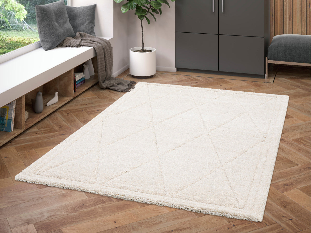 Tapis poils ras AMEL motif graphique - Beige