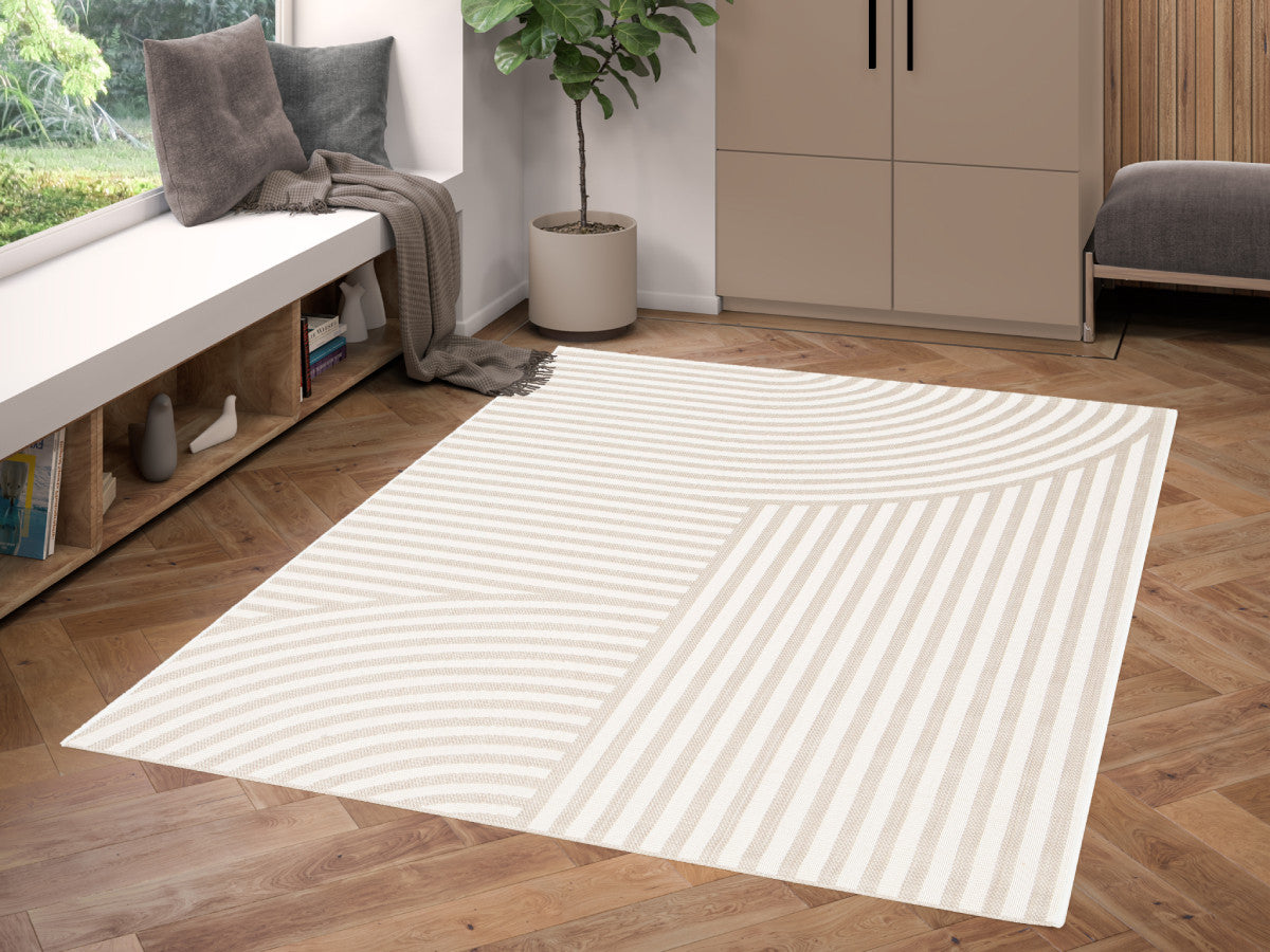 Tapis poils ras ANNIE motif abstrait - Beige