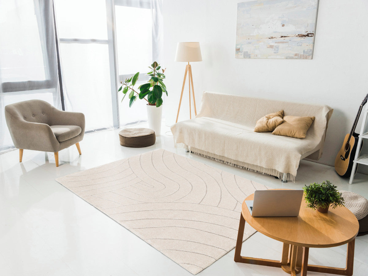 Tapis poils ras BENOIT motif abstrait - Beige