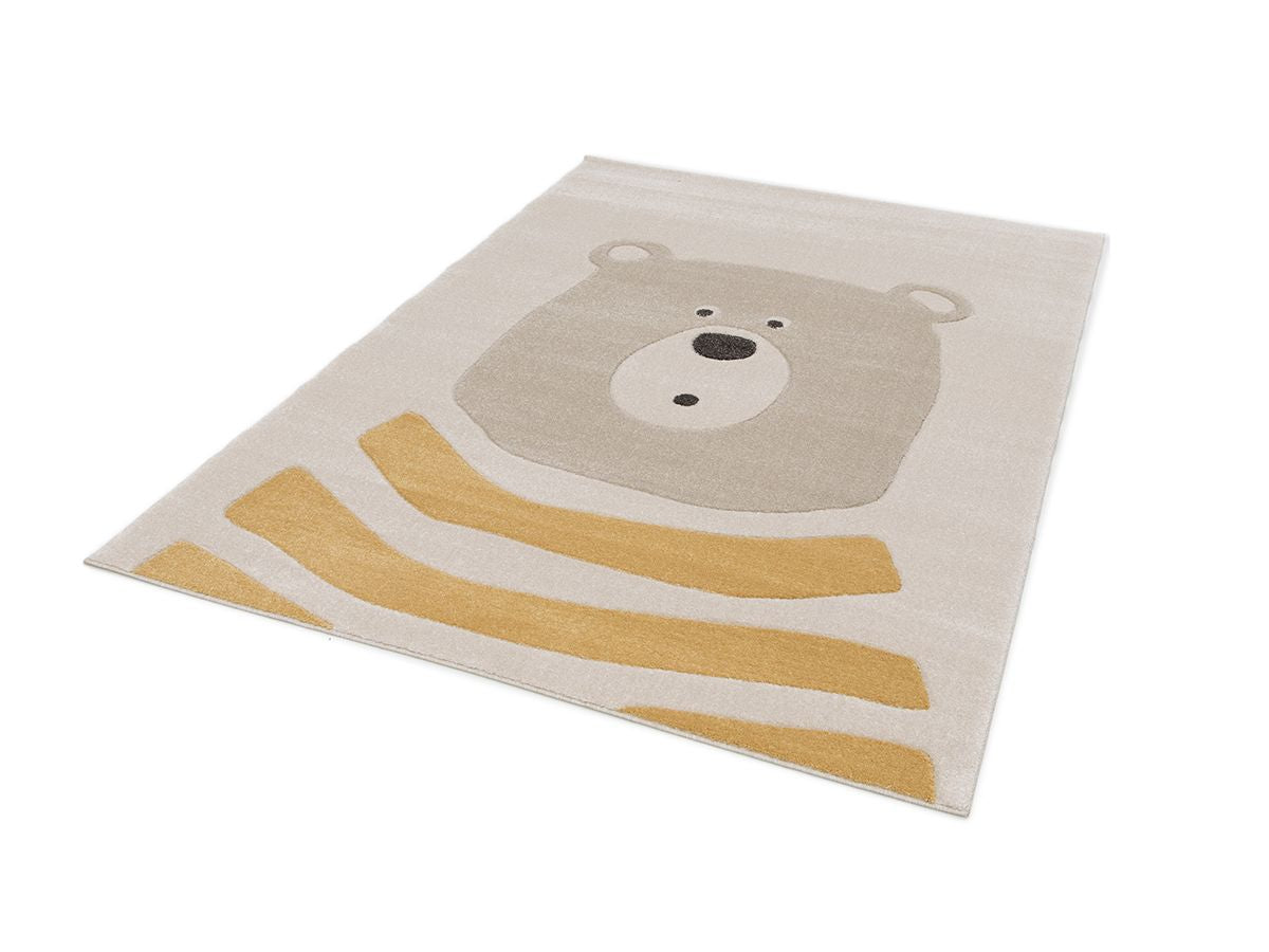 Tapis poils ras BERNIE motif ours - Beige