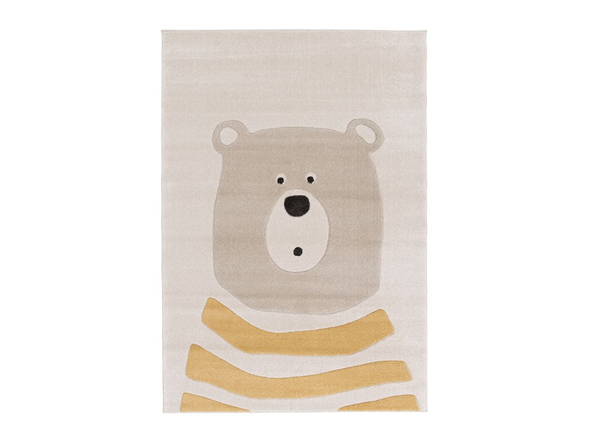 Tapis poils ras BERNIE motif ours - Beige