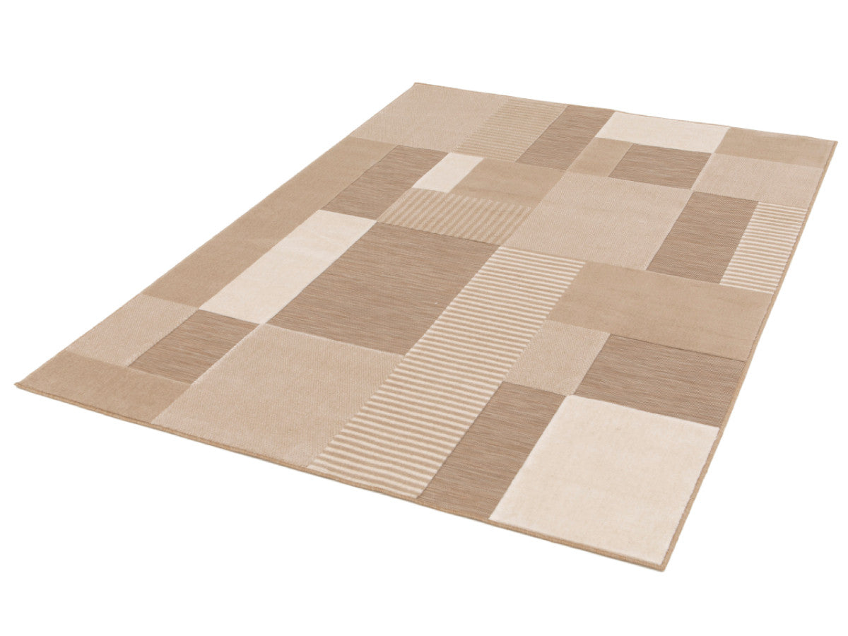 Tapis poils ras CLAUDE motif graphique - Beige
