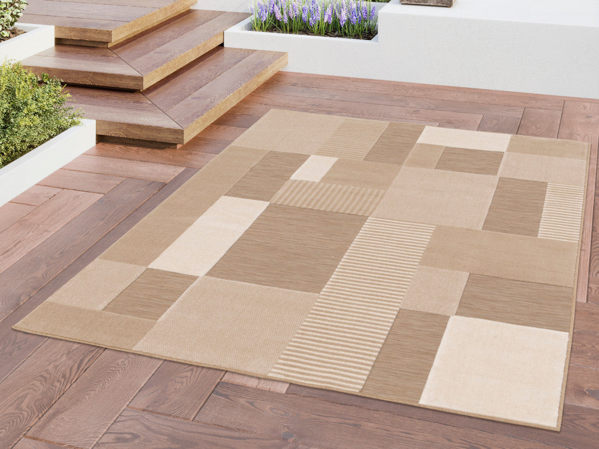 Tapis poils ras CLAUDE motif graphique - Beige