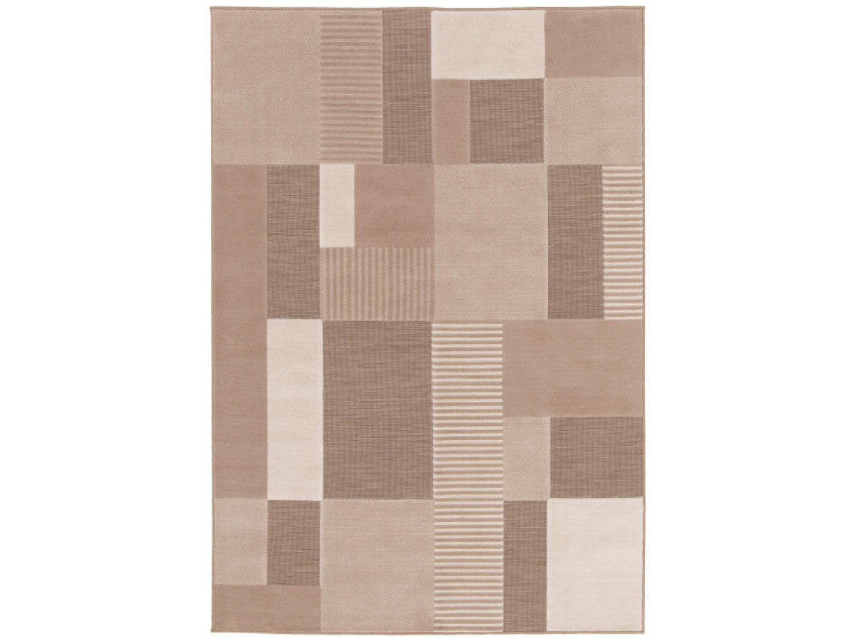Tapis poils ras CLAUDE motif graphique - Beige