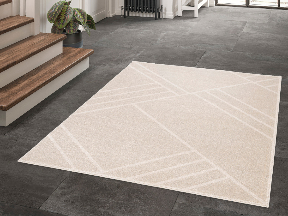 Tapis poils ras CLAUDINE motif graphique - Beige
