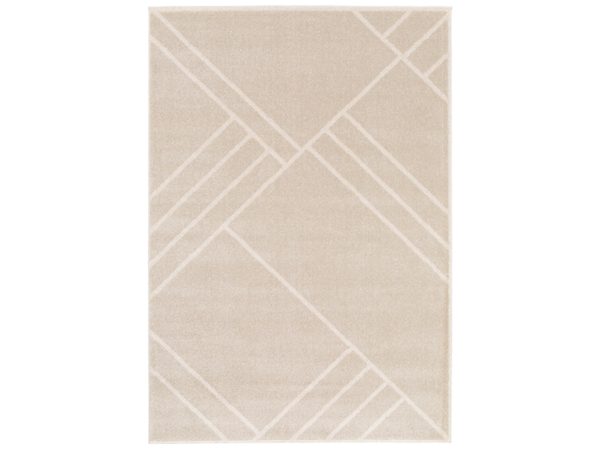 Tapis poils ras CLAUDINE motif graphique - Beige