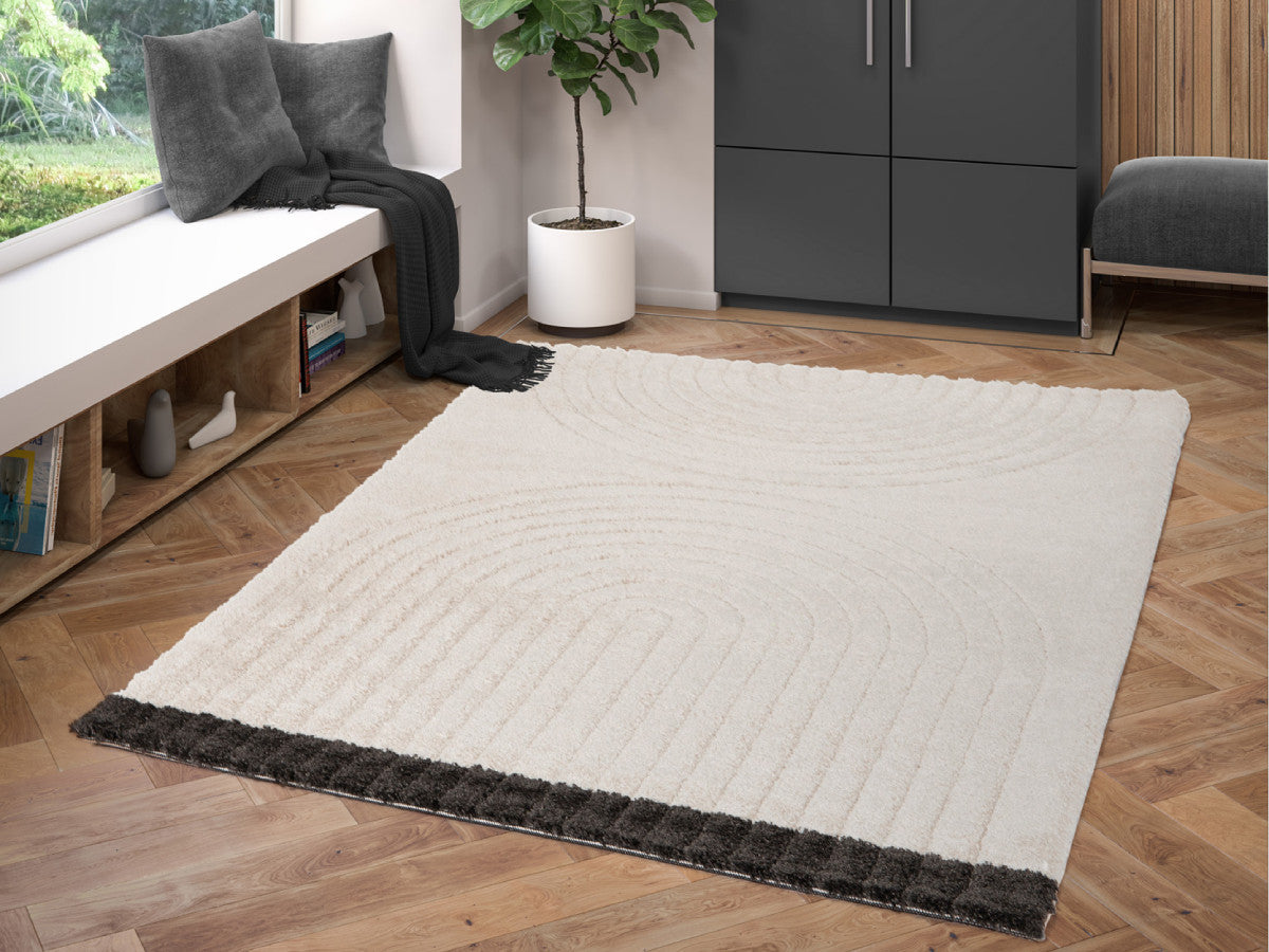 Tapis poils ras DENIS motif abstrait - Beige