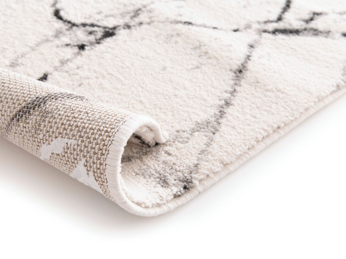 Tapis poils ras ERINE motif abstrait - Imprimé marbre noir et blanc