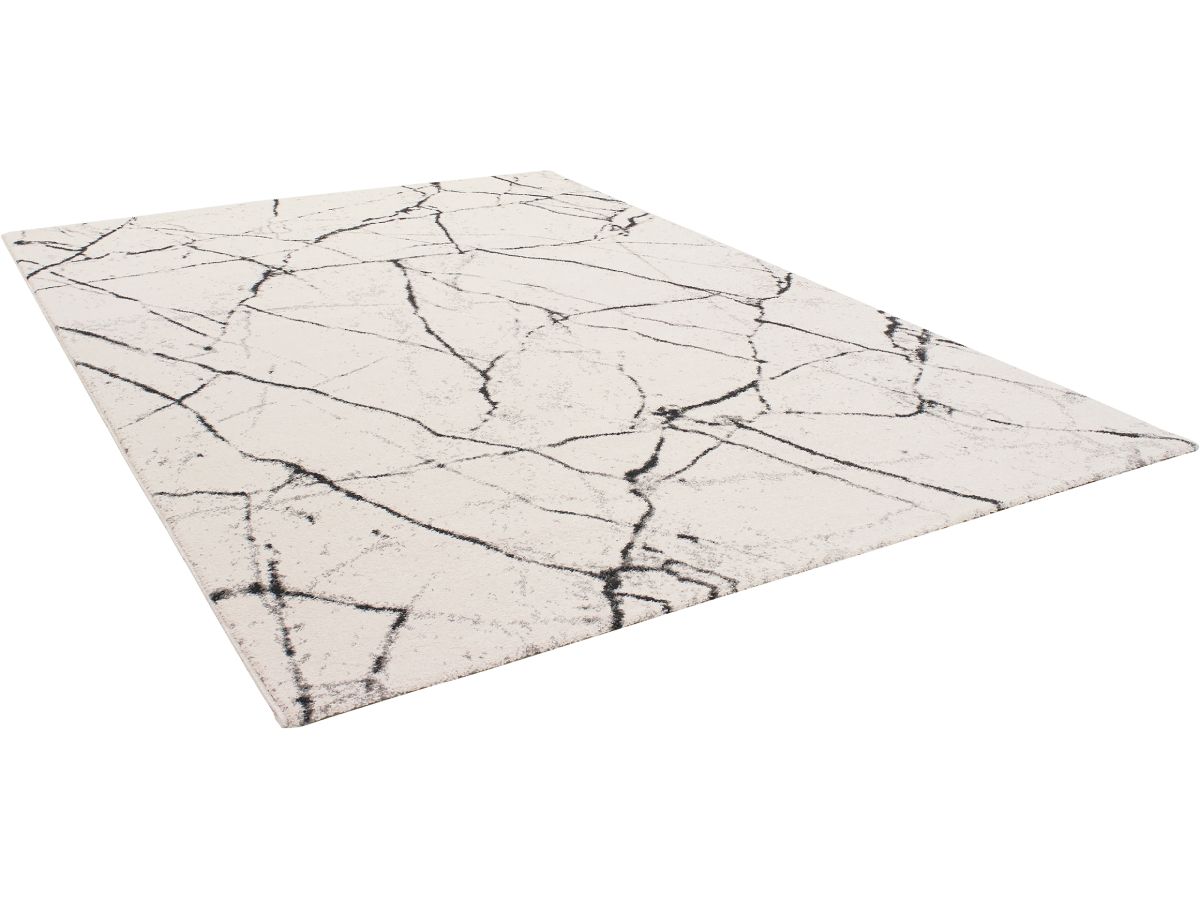 Tapis poils ras ERINE motif abstrait - Imprimé marbre noir et blanc