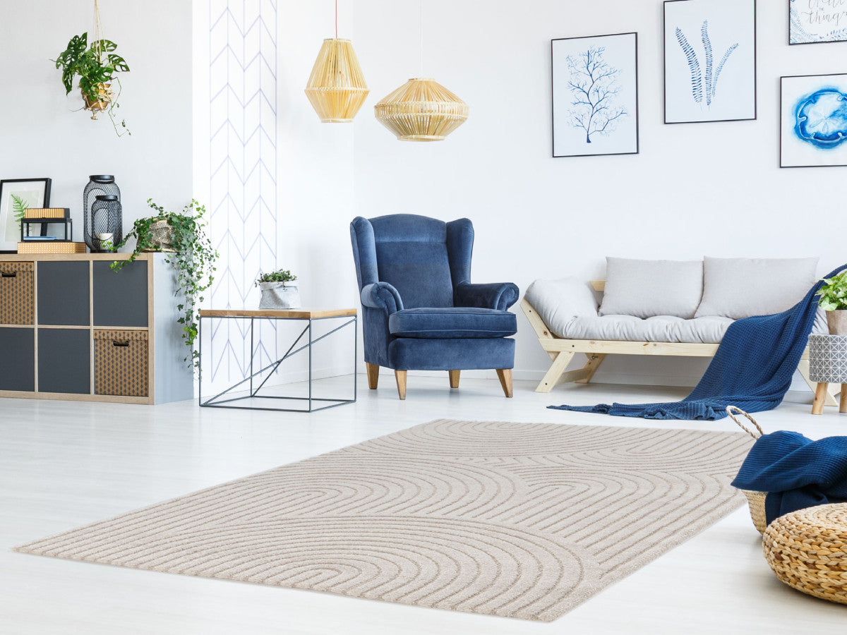Tapis poils ras HERVE motif abstrait - Beige