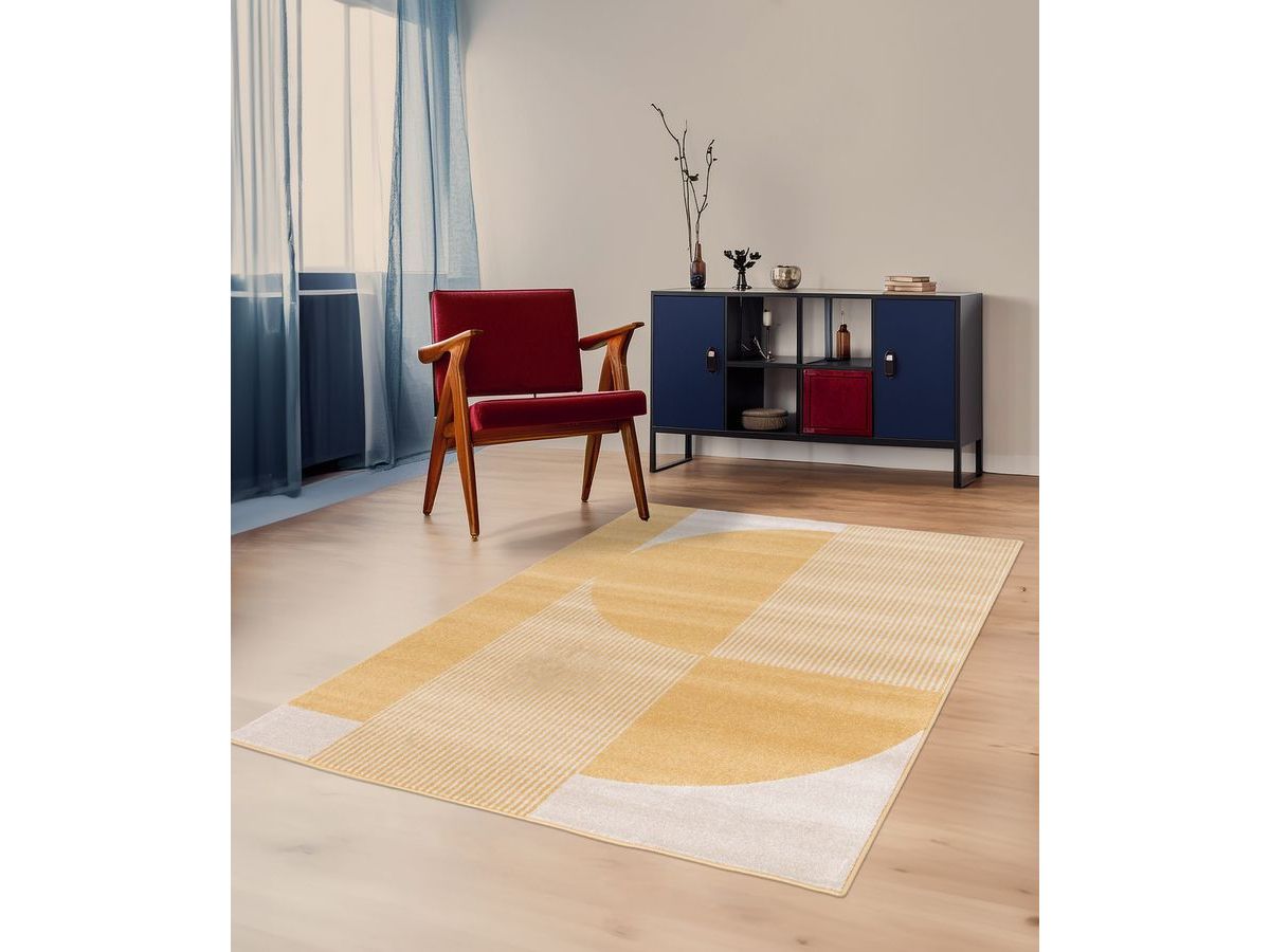 Tapis poils ras IRENA motif abstrait - Jaune