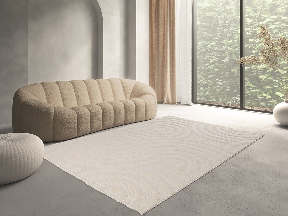 Tapis poils ras JOSIE motif abstrait - Beige