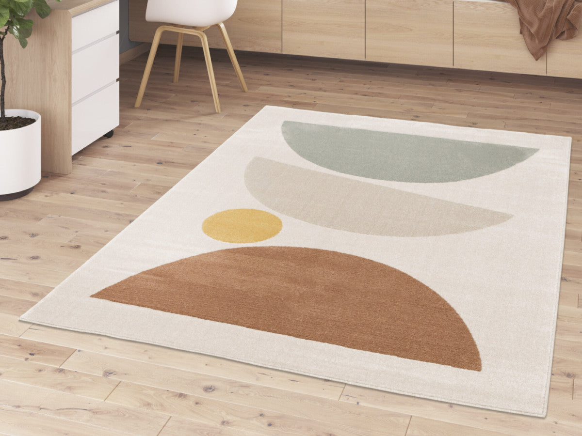 Tapis poils ras MARTINE motif abstrait - Orange