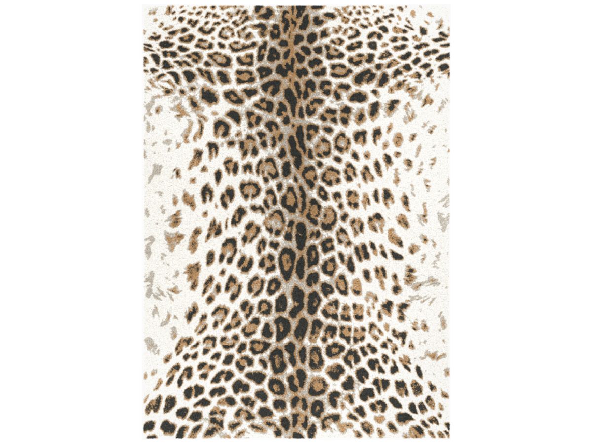 Tapis poils ras MERYL motif léopard - Imprimé léopard marron