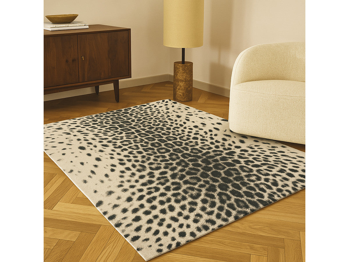 Tapis poils ras MERYL motif léopard - Imprimé léopard noir