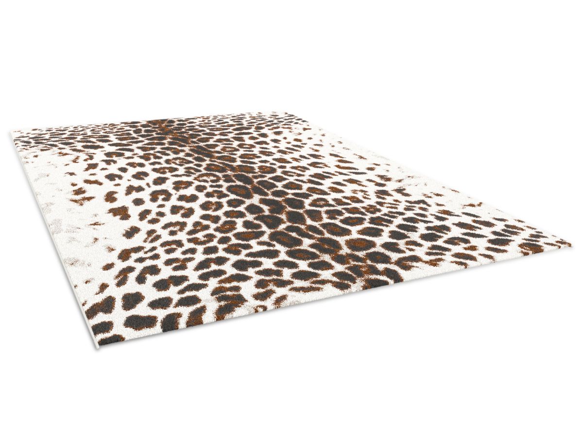 Tapis poils ras MERYL motif léopard - Imprimé léopard marron