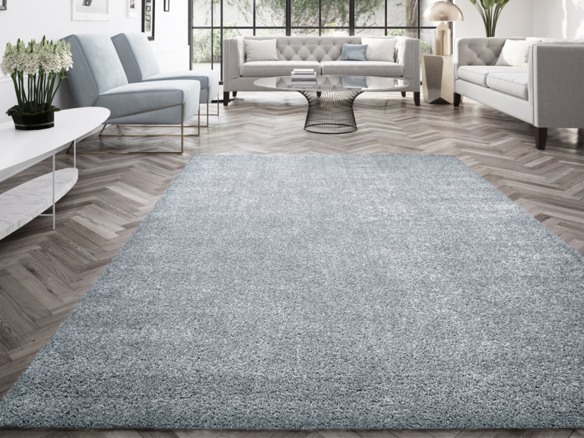 Tapis poils ras lavable MIREILLE uni - Bleu