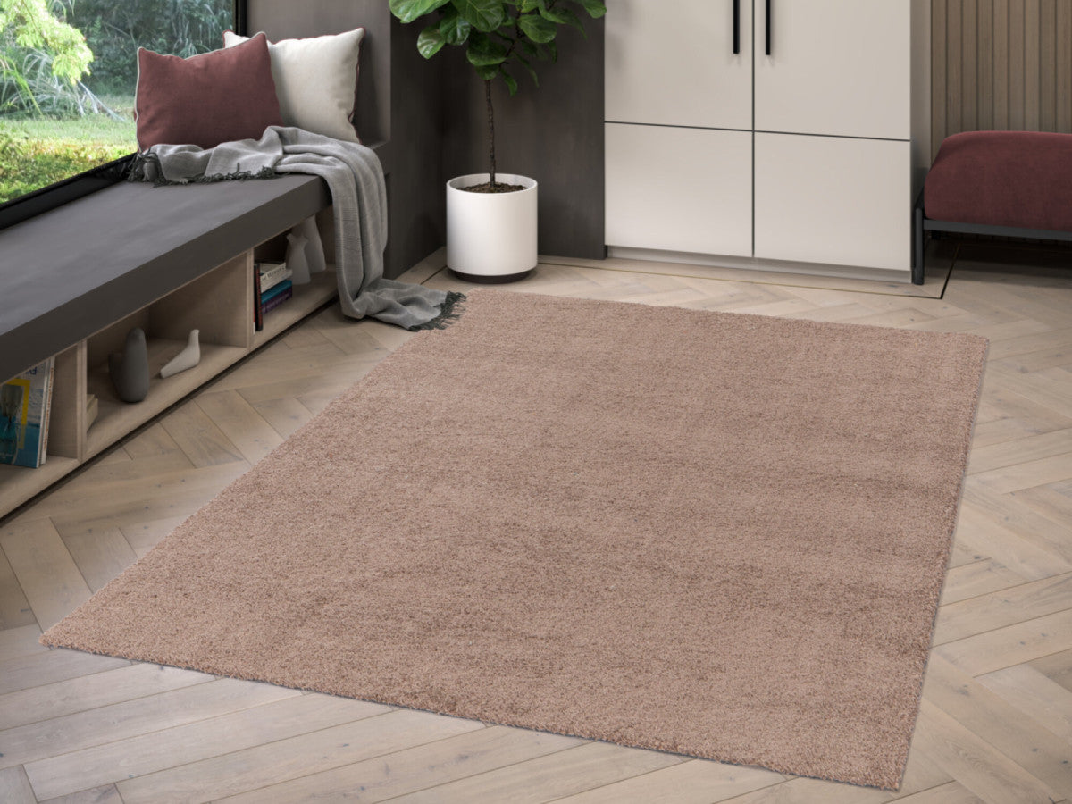 Tapis poils ras lavable MIREILLE uni - Marron