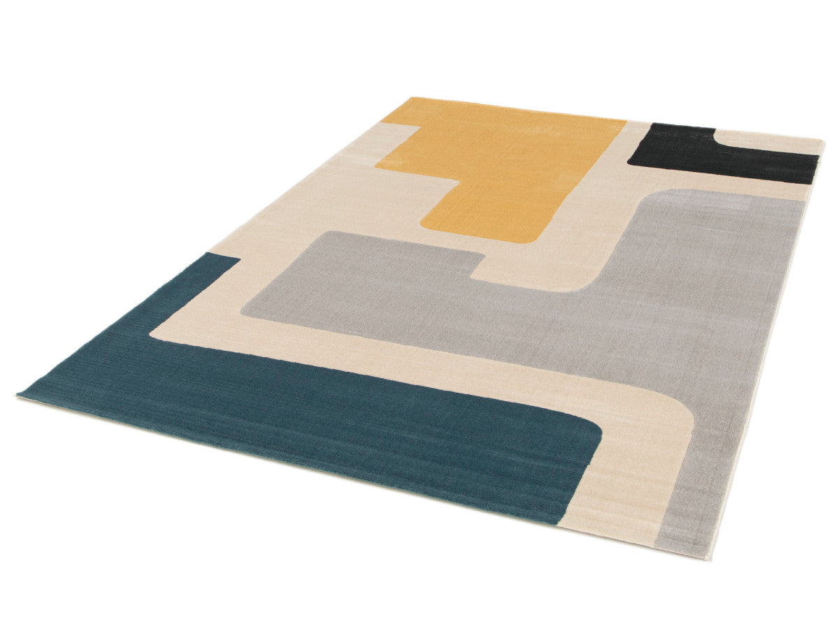 Tapis poils ras MONIQUE motif abstrait - Jaune