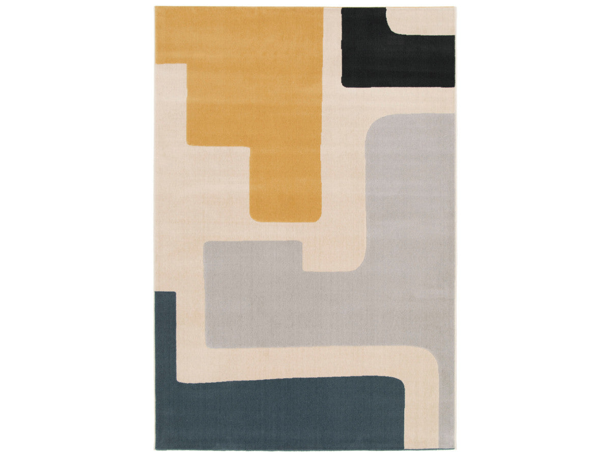 Tapis poils ras MONIQUE motif abstrait - Jaune