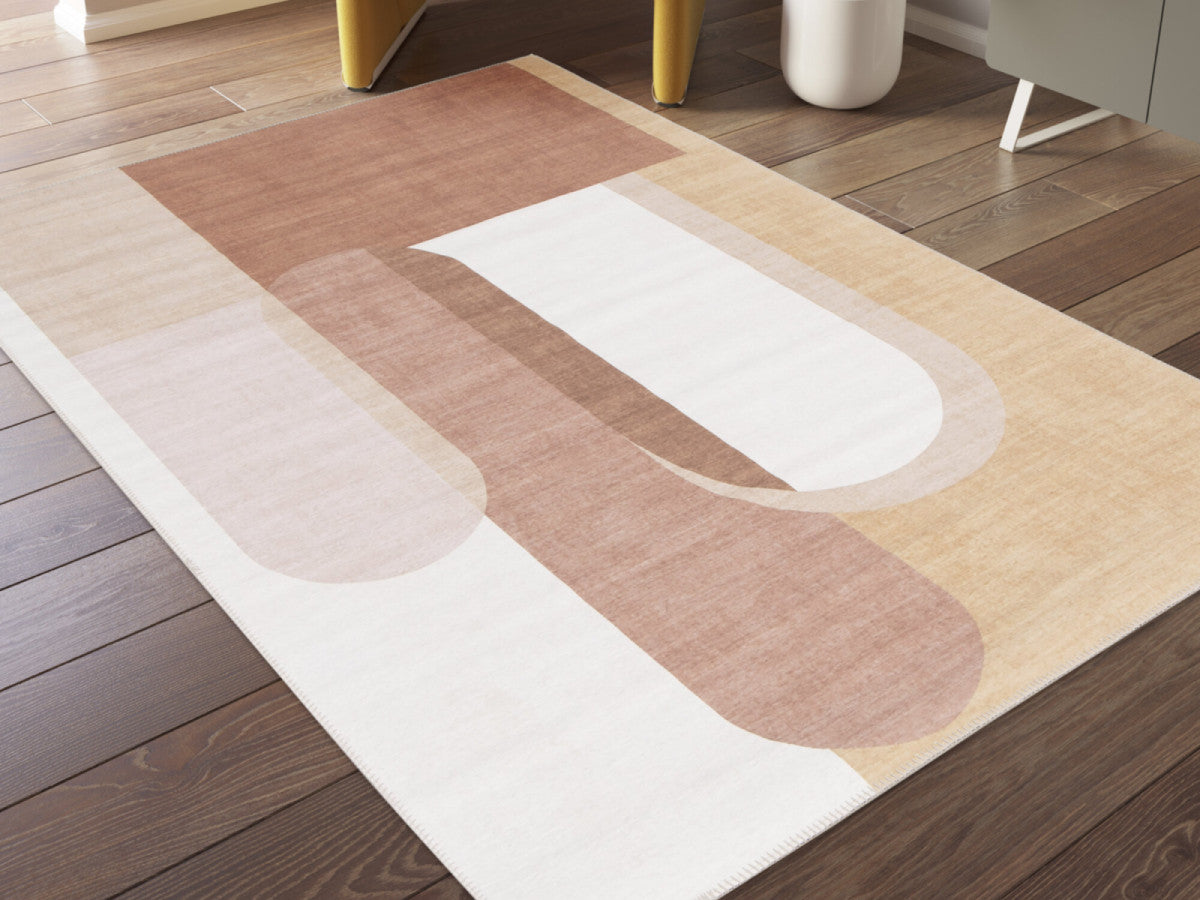 Tapis poils ras NADINE motif abstrait - Orange