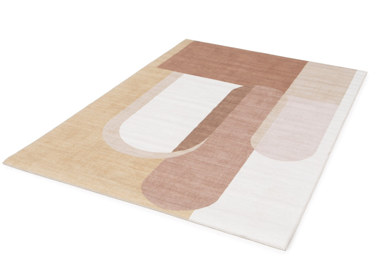 Tapis poils ras NADINE motif abstrait - Orange