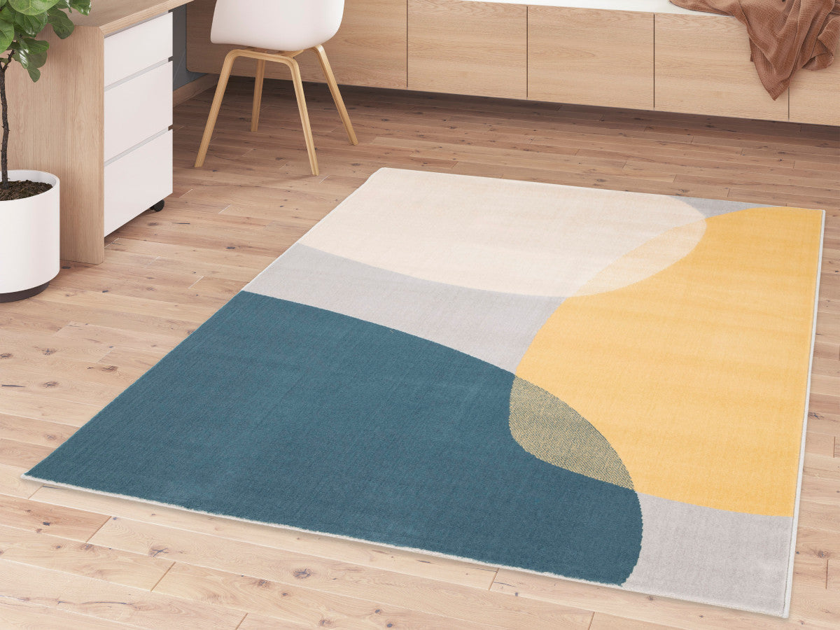 Tapis poils ras NICOLE motif abstrait - Jaune