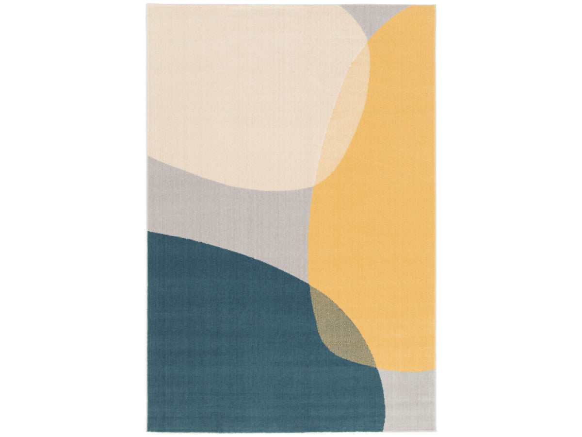 Tapis poils ras NICOLE motif abstrait - Jaune