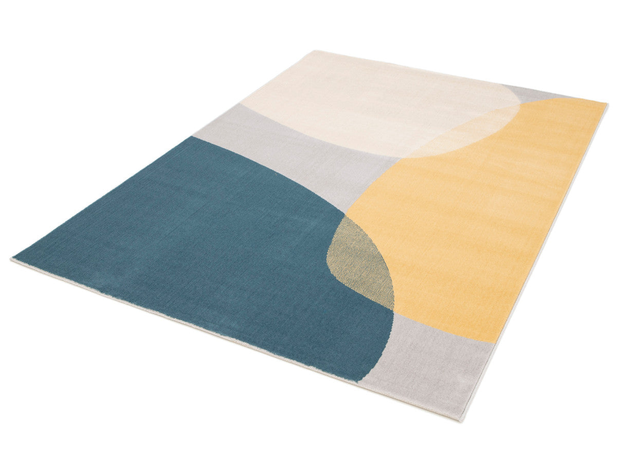 Tapis poils ras NICOLE motif abstrait - Jaune
