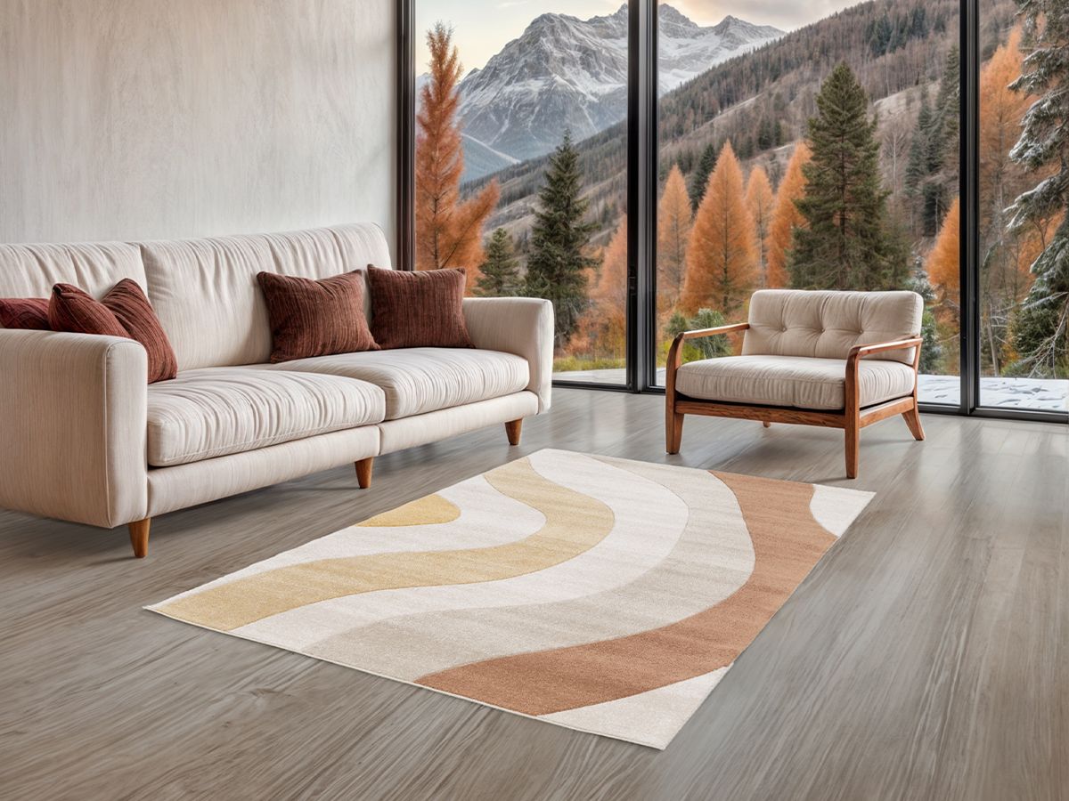 Tapis poils ras NOVA motif abstrait - Beige